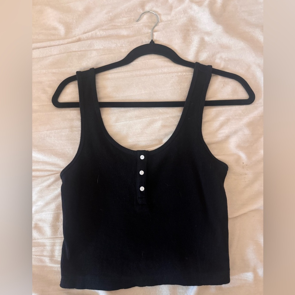 Old Navy Black Fitted Buttoned Tank Top